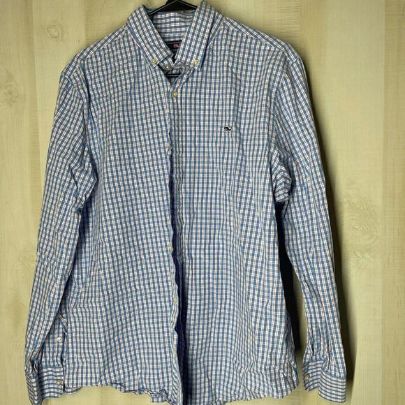 Vineyard Vines blue and white and orange‎ button down long sleeve shirt,  large - Picture 3 of 13